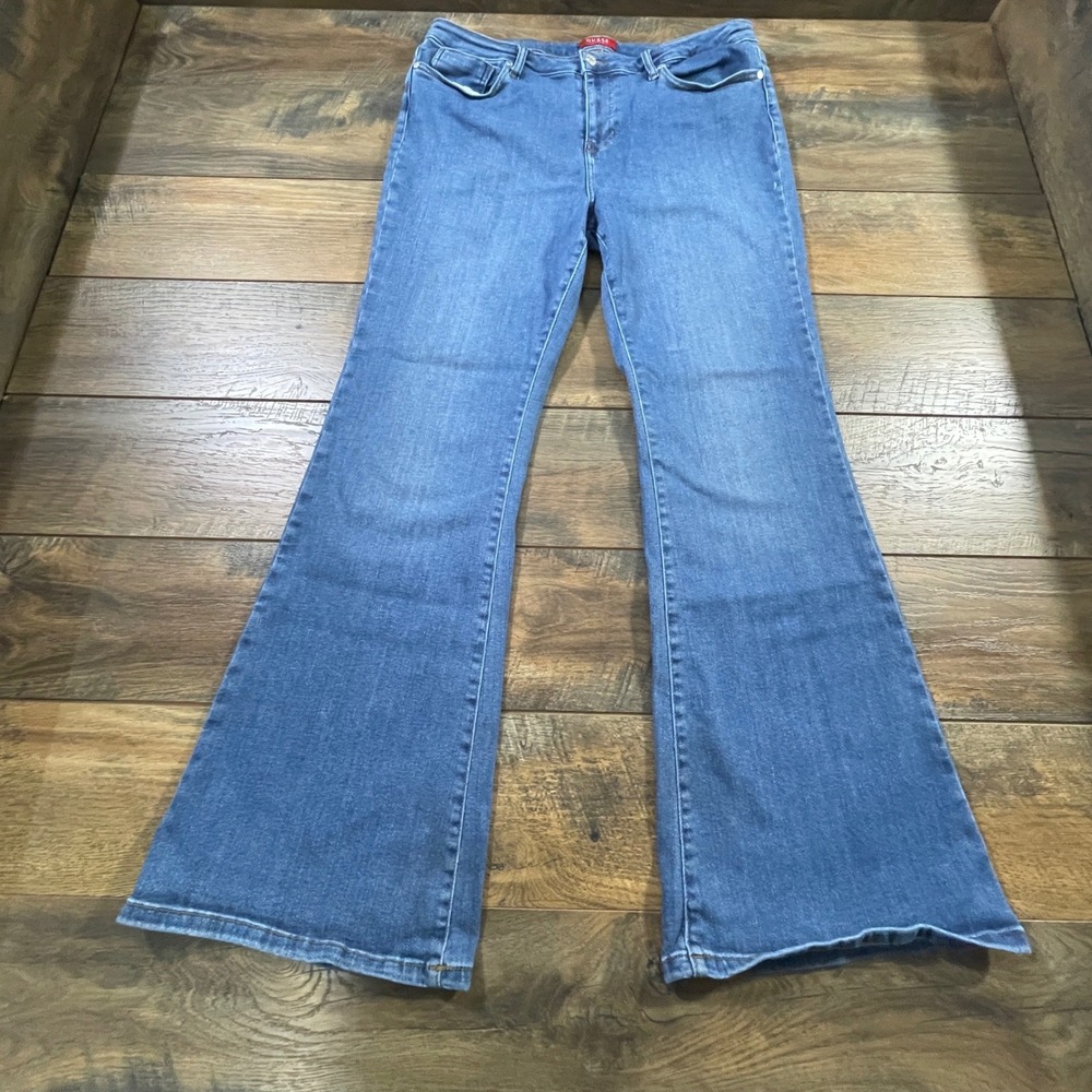 Guess Los Angeles Mid Rise Flare Jeans Medium Wash Denim Blue 34x32 Western